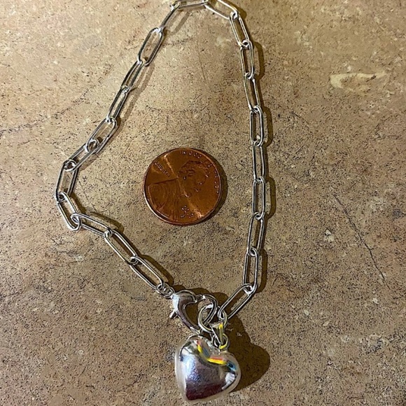 Sterling Silver Heart Chain Link Necklace Bracelet Matching Set - Picture 9 of 9